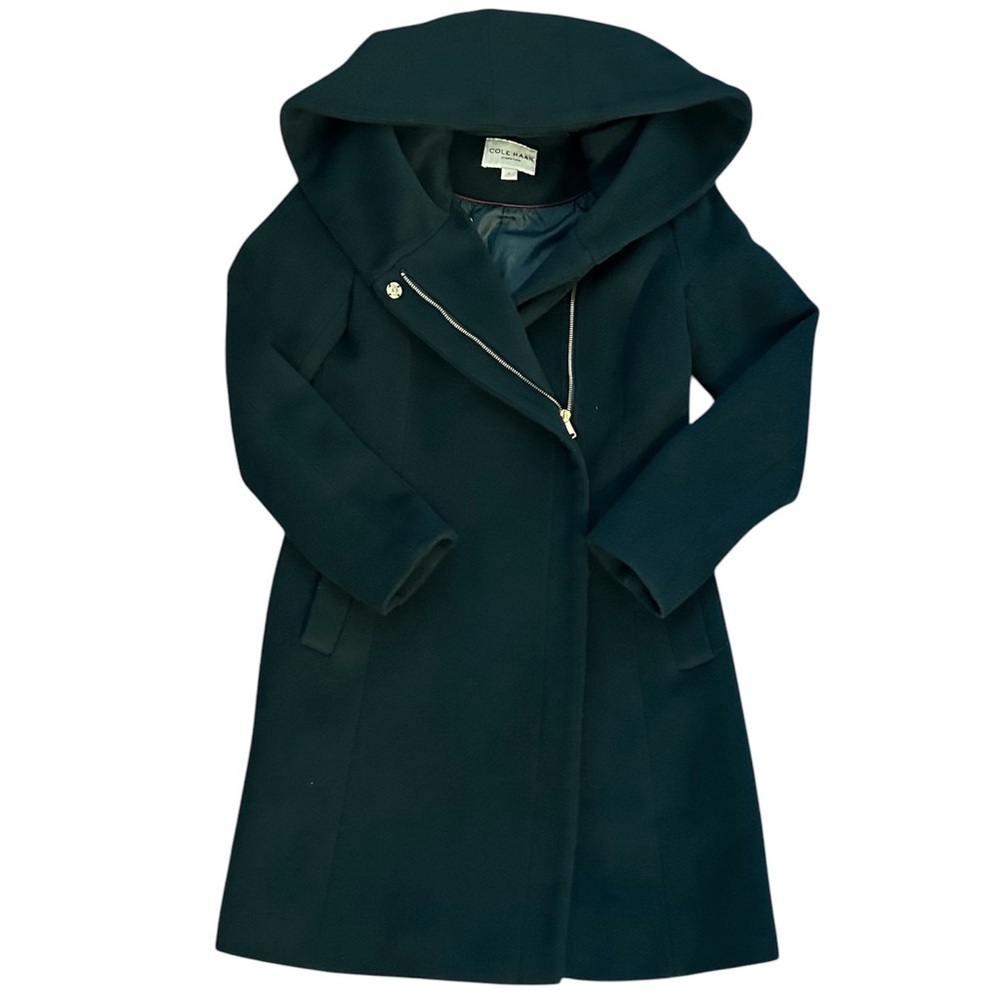 Cole Haan Signature Petroleum Deep Green Zip up Wool Blend Hooded Jacket Size 4